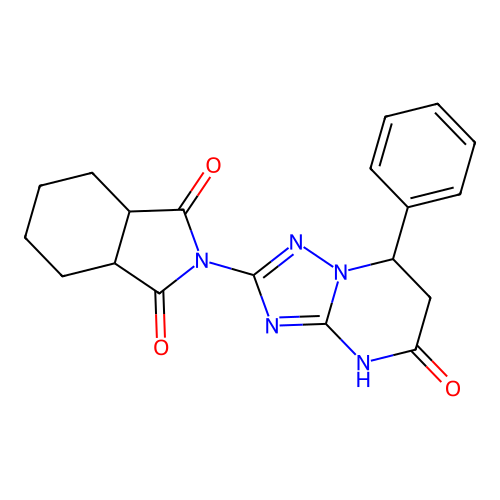 2-(5-oxo-7-phenyl-3,5,6,7-tetrahydro[1,2,4]triazolo[1,5-a]pyrimidin-2-yl)hexahydro-1H-isoindole-1,3(2H)-dione structure