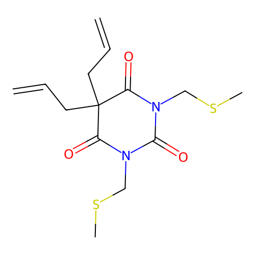 5,5-Diallyl-1,3-bis(methylthiomethyl)-2,4,6-pyrimidinetrione structure