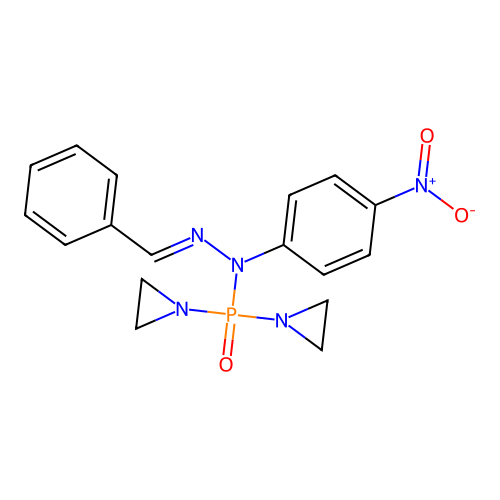 P,P-DI(1-Aziridinyl)N-(4-nitrophenyl)-N'-(phenylmethylidene)phosphinic hydrazide structure