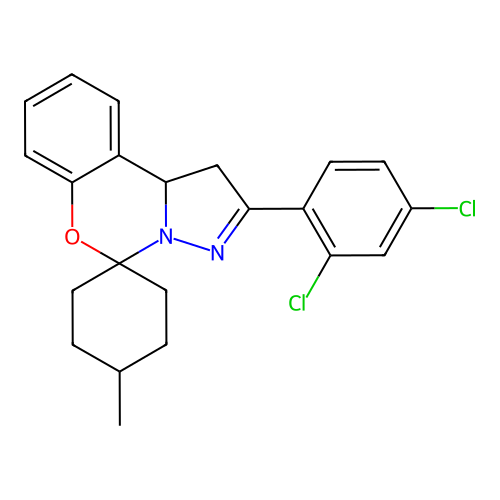 2'-(2,4-dichlorophenyl)-4-methyl-1',10b'-dihydrospiro[cyclohexane-1,5'-pyrazolo[1,5-c][1,3]benzoxazine] structure