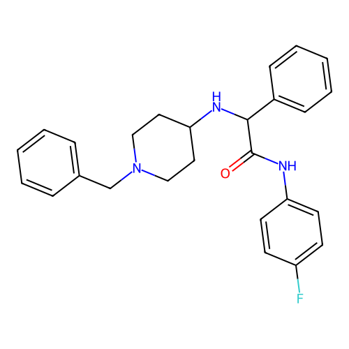 2-[(1-benzylpiperidin-4-yl)amino]-N-(4-fluorophenyl)-2-phenylacetamide structure