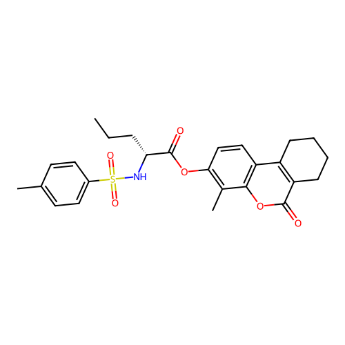 (4-methyl-6-oxo-7,8,9,10-tetrahydrobenzo[c]chromen-3-yl) (2R)-2-[(4-methylphenyl)sulfonylamino]pentanoate structure