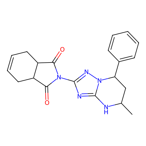 2-(5-methyl-7-phenyl-1,5,6,7-tetrahydro-[1,2,4]triazolo[1,5-a]pyrimidin-2-yl)-3a,4,7,7a-tetrahydroisoindole-1,3-dione structure