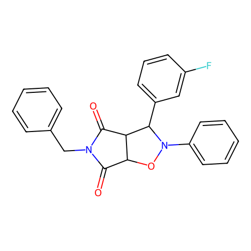 5-benzyl-3-(3-fluorophenyl)-2-phenyldihydro-2H-pyrrolo[3,4-d]isoxazole-4,6(5H,6aH)-dione structure