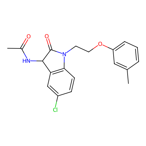 N-{5-chloro-1-[2-(3-methylphenoxy)ethyl]-2-oxoindolin-3-yl}acetamide structure