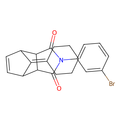 (3aR,4R,7S,7aS)-2-(3-bromophenyl)-8-cyclohexylidene-3a,4,7,7a-tetrahydro-1H-4,7-methanoisoindole-1,3(2H)-dione structure