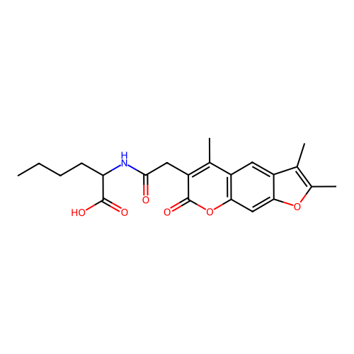 2-(2-(2,3,5-trimethyl-7-oxo-7H-furo[3,2-g]chromen-6-yl)acetamido)hexanoic acid structure