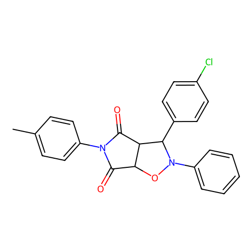 3-(4-chlorophenyl)-2-phenyl-5-(p-tolyl)dihydro-2H-pyrrolo[3,4-d]isoxazole-4,6(5H,6aH)-dione structure