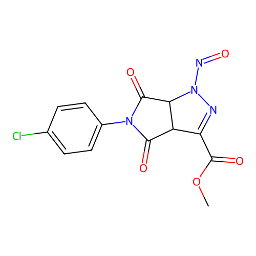 methyl 5-(4-chlorophenyl)-1-nitroso-4,6-dioxo-1,3a,4,5,6,6a-hexahydropyrrolo[3,4-c]pyrazole-3-carboxylate structure