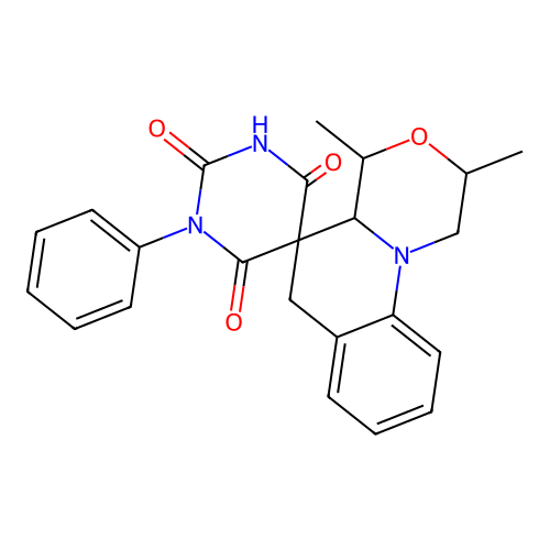 2',4'-dimethyl-1-phenylspiro[1,3-diazinane-5,5'-2,4,4a,6-tetrahydro-1H-[1,4]oxazino[4,3-a]quinoline]-2,4,6-trione structure