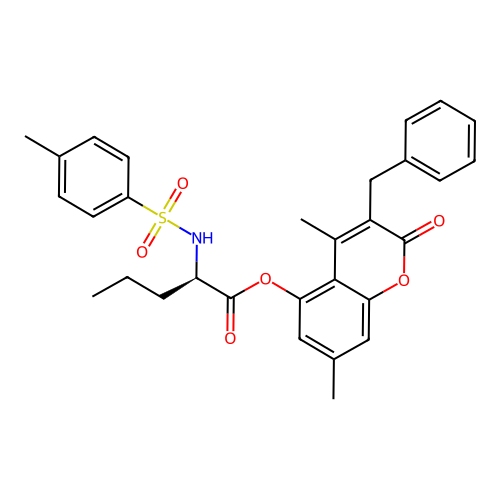 (3-benzyl-4,7-dimethyl-2-oxochromen-5-yl) (2R)-2-[(4-methylphenyl)sulfonylamino]pentanoate structure