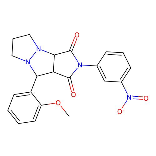 9-(2-methoxyphenyl)-2-(3-nitrophenyl)tetrahydro-5H-pyrazolo[1,2-a]pyrrolo[3,4-c]pyrazole-1,3(2H,3aH)-dione structure