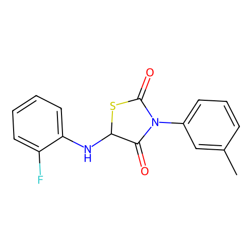 5-[(2-Fluorophenyl)amino]-3-(3-methylphenyl)-1,3-thiazolidine-2,4-dione structure