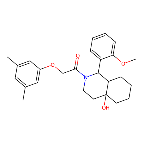 1-[4a-hydroxy-1-(2-methoxyphenyl)-1,3,4,5,6,7,8,8a-octahydroisoquinolin-2-yl]-2-(3,5-dimethylphenoxy)ethanone structure