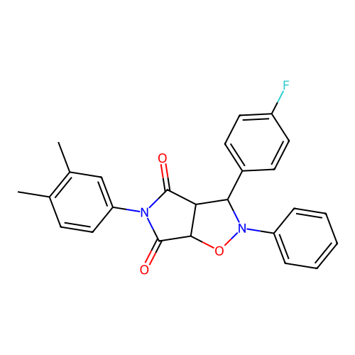 5-(3,4-dimethylphenyl)-3-(4-fluorophenyl)-2-phenyl-3a,6a-dihydro-3H-pyrrolo[3,4-d][1,2]oxazole-4,6-dione structure