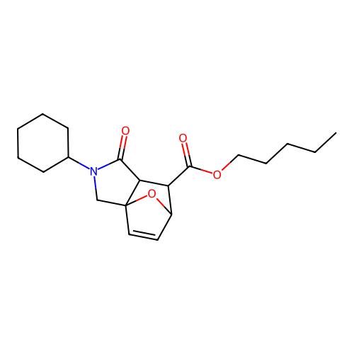 pentyl 2-cyclohexyl-1-oxo-1,2,3,6,7,7a-hexahydro-3a,6-epoxyisoindole-7-carboxylate structure