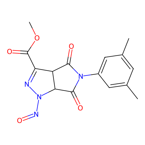 methyl 5-(3,5-dimethylphenyl)-1-nitroso-4,6-dioxo-1,3a,4,5,6,6a-hexahydropyrrolo[3,4-c]pyrazole-3-carboxylate structure