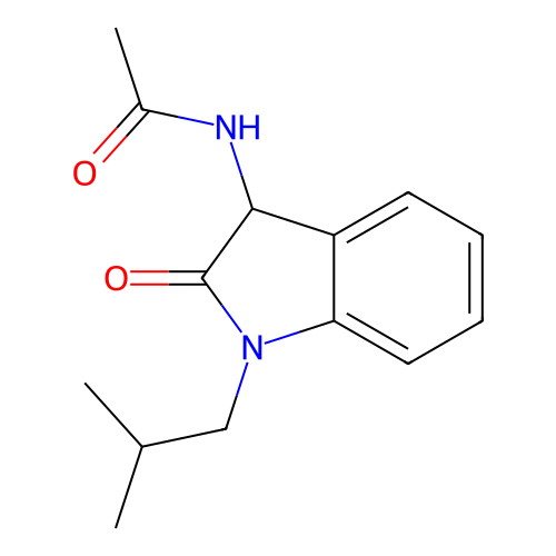 N-[1-(2-methylpropyl)-2-oxo-2,3-dihydro-1H-indol-3-yl]acetamide structure