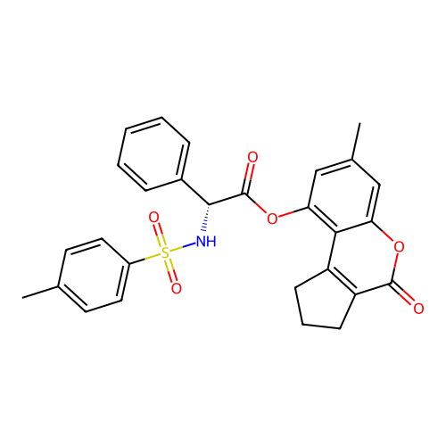 (7-methyl-4-oxo-2,3-dihydro-1H-cyclopenta[c]chromen-9-yl) (2R)-2-[(4-methylphenyl)sulfonylamino]-2-phenylacetate structure