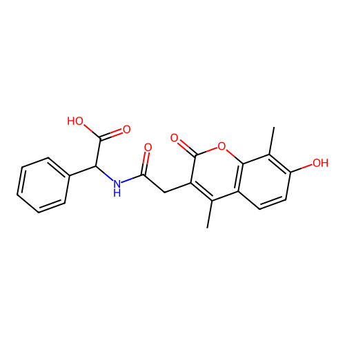 2-(2-(7-hydroxy-4,8-dimethyl-2-oxo-2H-chromen-3-yl)acetamido)-2-phenylacetic acid structure