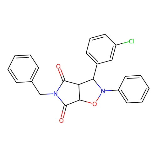 5-benzyl-3-(3-chlorophenyl)-2-phenyldihydro-2H-pyrrolo[3,4-d]isoxazole-4,6(5H,6aH)-dione structure