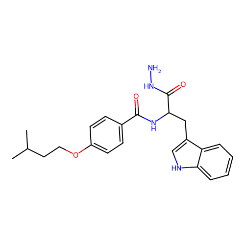 N-(1-hydrazinyl-3-(1H-indol-3-yl)-1-oxopropan-2-yl)-4-(isopentyloxy)benzamide structure
