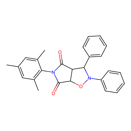 5-mesityl-2,3-diphenyldihydro-2H-pyrrolo[3,4-d]isoxazole-4,6(5H,6aH)-dione structure