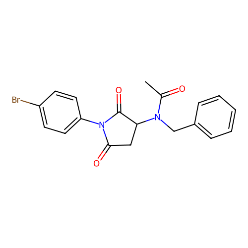 N-benzyl-N-[1-(4-bromophenyl)-2,5-dioxopyrrolidin-3-yl]acetamide structure