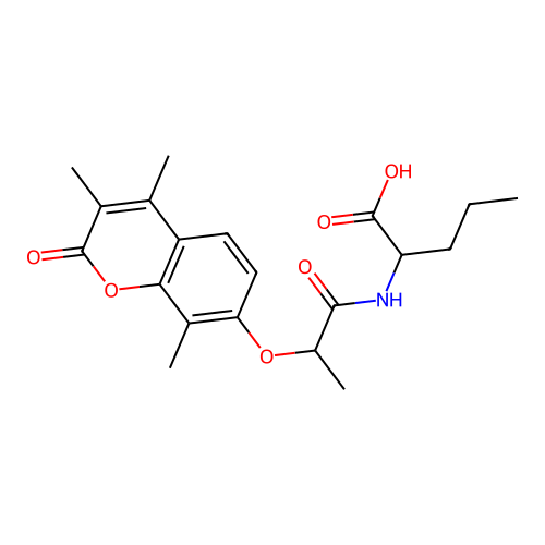 2-(2-((3,4,8-trimethyl-2-oxo-2H-chromen-7-yl)oxy)propanamido)pentanoic acid structure