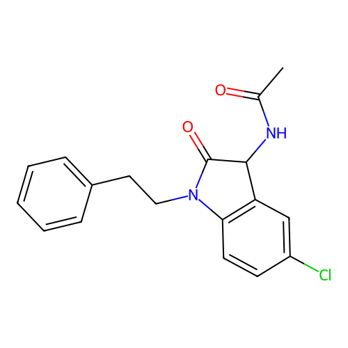 N-[5-chloro-2-oxo-1-(2-phenylethyl)-2,3-dihydro-1H-indol-3-yl]acetamide structure
