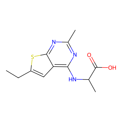 2-((6-Ethyl-2-methylthieno[2,3-d]pyrimidin-4-yl)amino)propanoic acid structure