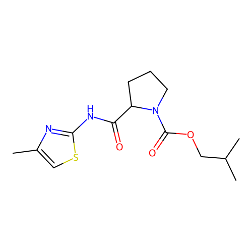 2-methylpropyl 2-[(4-methyl-1,3-thiazol-2-yl)carbamoyl]pyrrolidine-1-carboxylate structure
