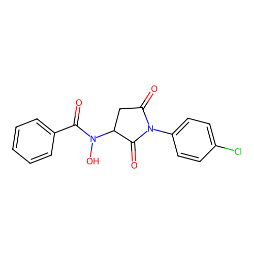 N-[1-(4-chlorophenyl)-2,5-dioxopyrrolidin-3-yl]-N-hydroxybenzamide structure