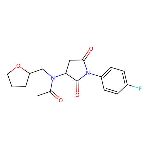 N-(1-(4-fluorophenyl)-2,5-dioxopyrrolidin-3-yl)-N-((tetrahydrofuran-2-yl)methyl)acetamide structure