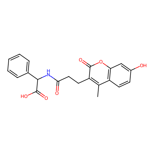 2-(3-(7-hydroxy-4-methyl-2-oxo-2H-chromen-3-yl)propanamido)-2-phenylacetic acid structure