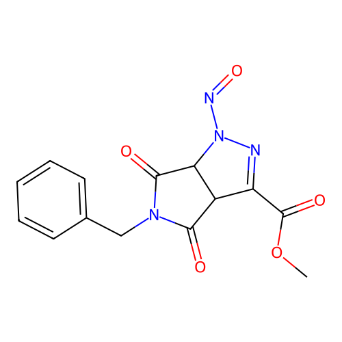methyl 5-benzyl-1-nitroso-4,6-dioxo-1,3a,4,5,6,6a-hexahydropyrrolo[3,4-c]pyrazole-3-carboxylate structure