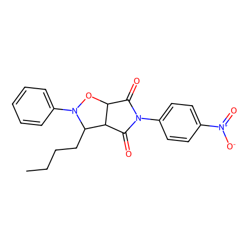 3-butyl-5-(4-nitrophenyl)-2-phenyldihydro-2H-pyrrolo[3,4-d]isoxazole-4,6(5H,6aH)-dione structure