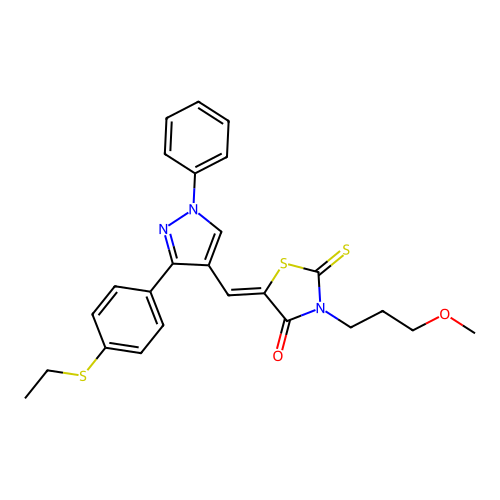 (5Z)-5-({3-[4-(ethylsulfanyl)phenyl]-1-phenyl-1H-pyrazol-4-yl}methylidene)-3-(3-methoxypropyl)-2-thioxo-1,3-thiazolidin-4-one structure