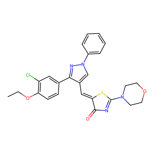 (Z)-5-((3-(3-chloro-4-ethoxyphenyl)-1-phenyl-1H-pyrazol-4-yl)methylene)-2-morpholinothiazol-4(5H)-one structure