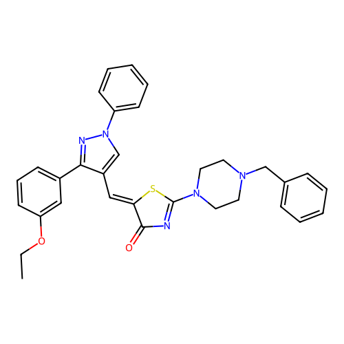 (Z)-2-(4-benzylpiperazin-1-yl)-5-((3-(3-ethoxyphenyl)-1-phenyl-1H-pyrazol-4-yl)methylene)thiazol-4(5H)-one structure