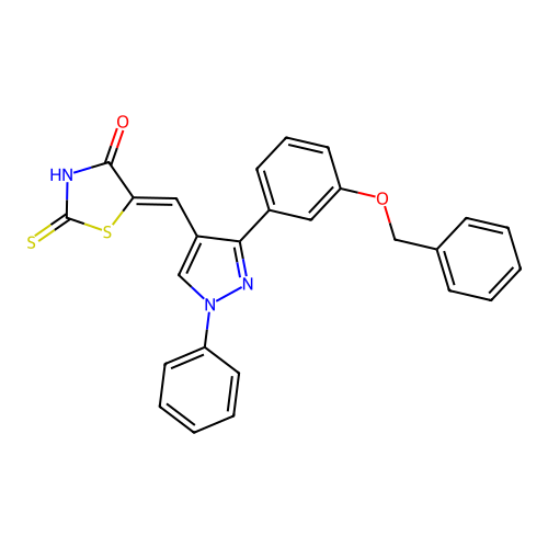 (5Z)-5-({3-[3-(benzyloxy)phenyl]-1-phenyl-1H-pyrazol-4-yl}methylidene)-2-sulfanyl-1,3-thiazol-4(5H)-one structure