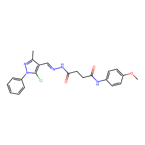 (E)-4-(2-((5-chloro-3-methyl-1-phenyl-1H-pyrazol-4-yl)methylene)hydrazinyl)-N-(4-methoxyphenyl)-4-oxobutanamide structure