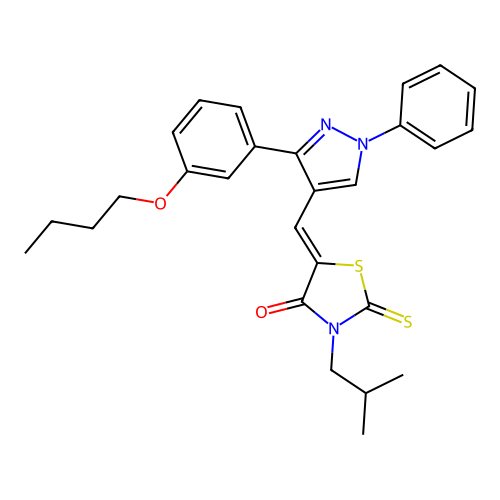 (Z)-5-((3-(3-butoxyphenyl)-1-phenyl-1H-pyrazol-4-yl)methylene)-3-isobutyl-2-thioxothiazolidin-4-one structure