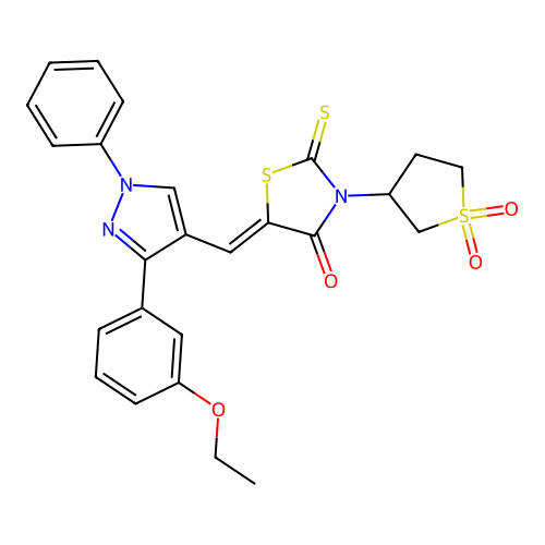 (5Z)-3-(1,1-dioxidotetrahydrothiophen-3-yl)-5-{[3-(3-ethoxyphenyl)-1-phenyl-1H-pyrazol-4-yl]methylidene}-2-thioxo-1,3-thiazolidin-4-one structure