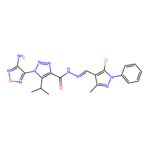 (E)-1-(4-amino-1,2,5-oxadiazol-3-yl)-N'-((5-chloro-3-methyl-1-phenyl-1H-pyrazol-4-yl)methylene)-5-isopropyl-1H-1,2,3-triazole-4-carbohydrazide structure