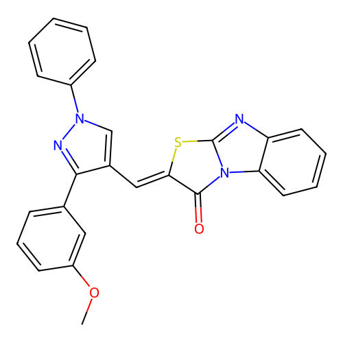 (2Z)-2-{[3-(3-methoxyphenyl)-1-phenyl-1H-pyrazol-4-yl]methylidene}[1,3]thiazolo[3,2-a]benzimidazol-3(2H)-one structure
