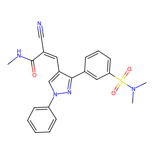 (Z)-2-cyano-3-(3-(3-(N,N-dimethylsulfamoyl)phenyl)-1-phenyl-1H-pyrazol-4-yl)-N-methylacrylamide structure