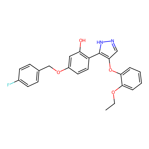 2-[4-(2-ethoxyphenoxy)-1H-pyrazol-3-yl]-5-[(4-fluorobenzyl)oxy]phenol structure