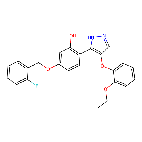 2-[4-(2-ethoxyphenoxy)-1H-pyrazol-5-yl]-5-[(2-fluorobenzyl)oxy]phenol structure