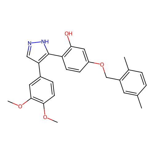 2-(4-(3,4-dimethoxyphenyl)-1H-pyrazol-3-yl)-5-((2,5-dimethylbenzyl)oxy)phenol structure